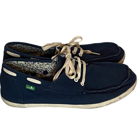 SANUK MEN’S CASA BARCO NAVY white laces SIDE WALK Boat SHOES size 9 UK8 Euro42 - Picture 2 of 8